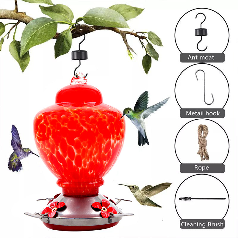 Hand Blown Glass Hummingbird Feeder - 38 Ounces